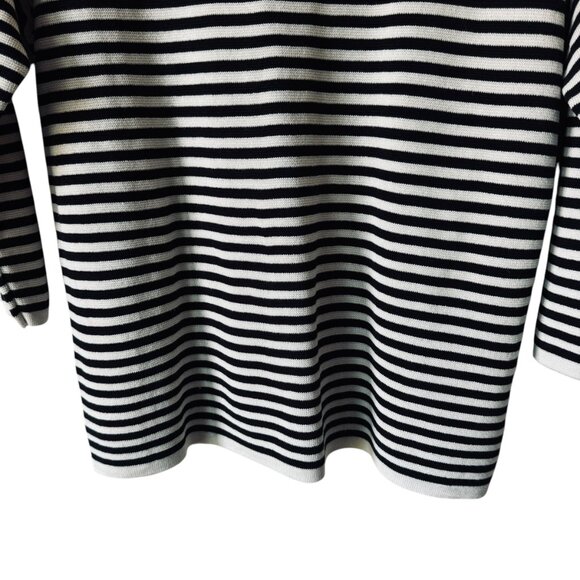 Eileen Fisher Organic Silk Black White Striped Sweater Top Size Small Nautical - Picture 13 of 14